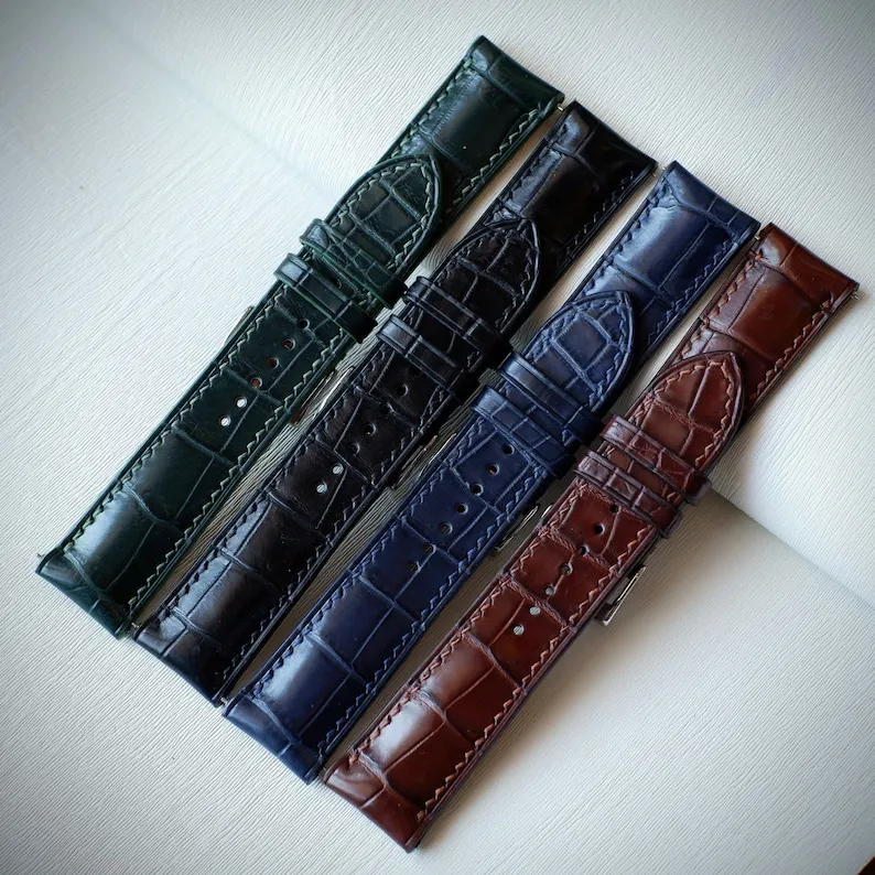 Luxury Handmade Alligator Leather Watch Straps 2024 Classic Reloj Smart Genuine Bands Size 20mm22mm