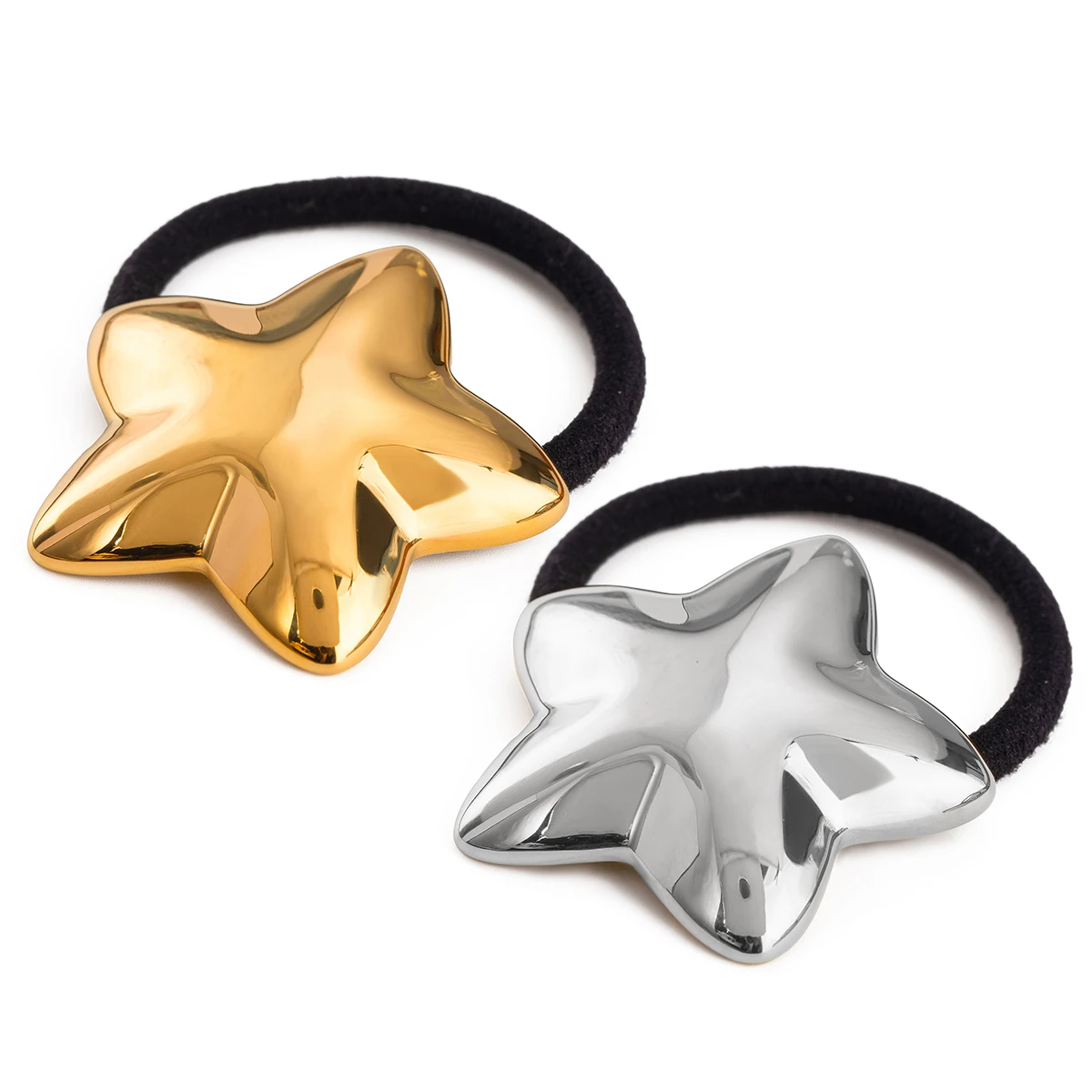 J&D Jewelry Waterproof Smooth Pentagram 18K PVD Gold and Sliver Stainless Steel Geometric Shape Hair Band