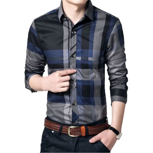 Polyester Shirts Best Selling Cheap OEM Long Sleeve with Print Men Comfortable Check Shirt Collection in Bangladesh Top Quality