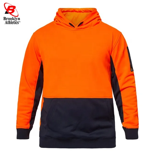 HI VIS Safety Fleece Pullover Hoodies Workwear Kangaroo Arm Pen Pockets Jacket