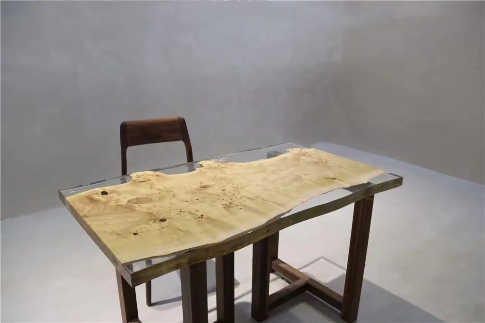 Factory Directly offer solid wood dining table modern design coffee table poplar burl epoxy resin high quality table top