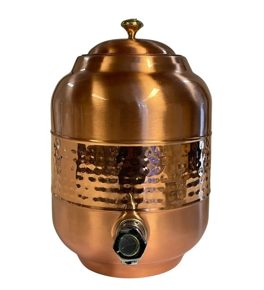 Copper Matka Matte Finish 5 8 10 litr Capacity Pure Copper Pot Water Dispenser Ayurveda Hammered Water Tank Cooler Contain agate