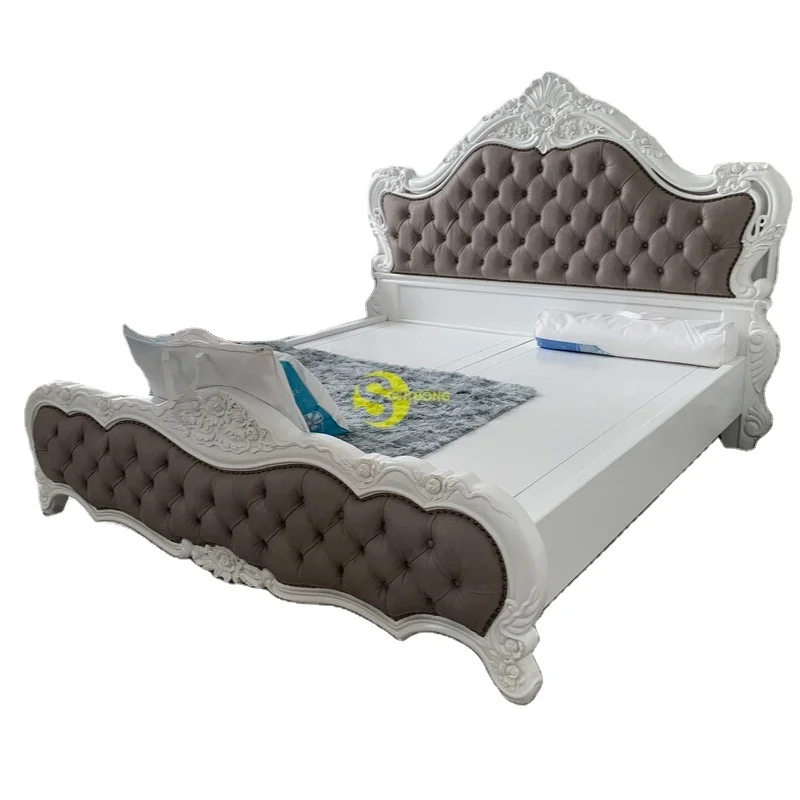 Classic red oak bed and upholstered in genuine leather