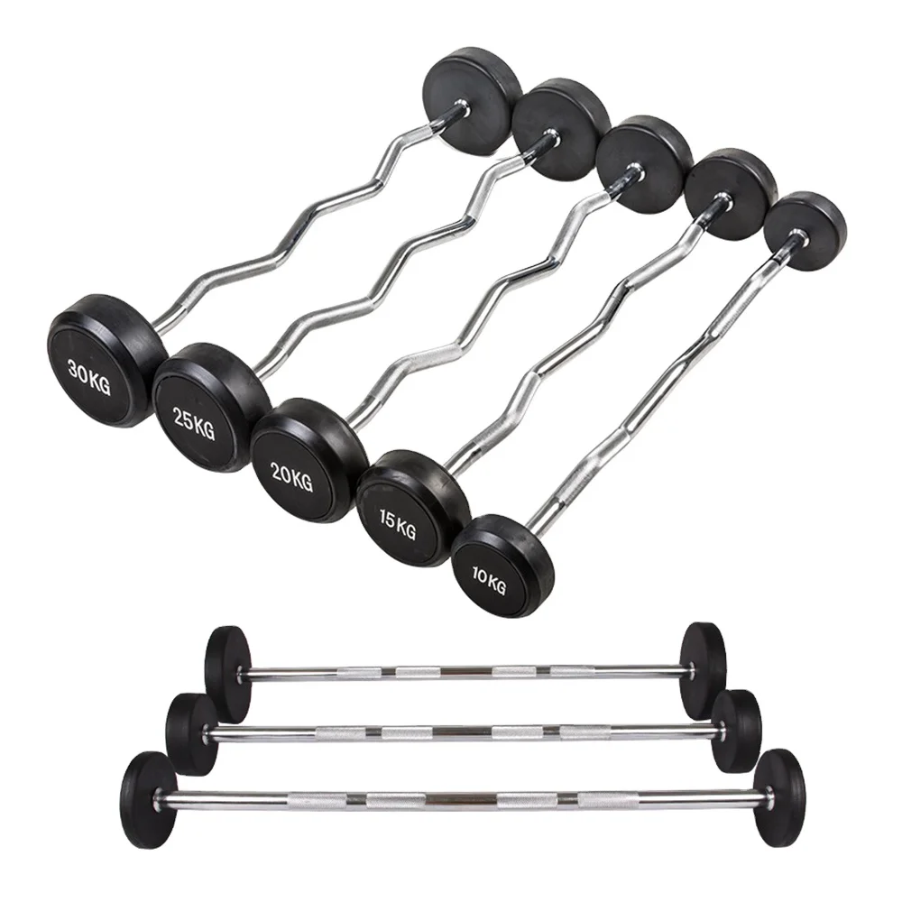 SMARTFIT Fixed Barbell Pre Weighted Straight Steel Or Curl Bar with Rubber Weights Barbell For Weight Lifting