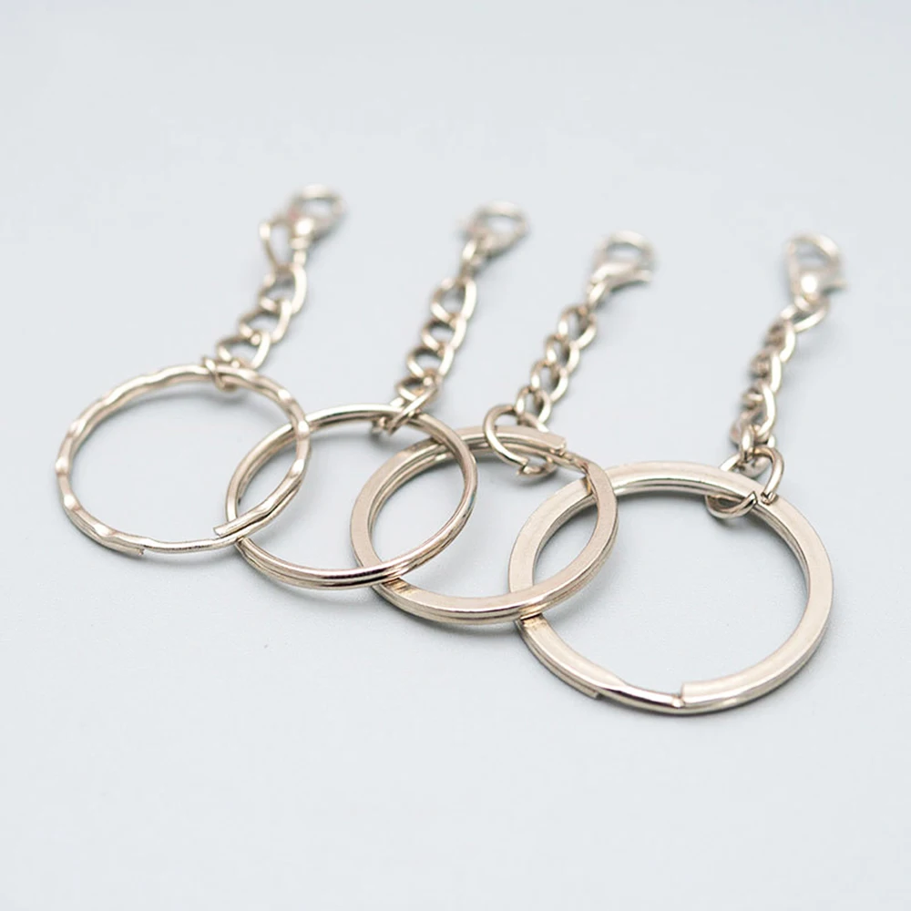Wholesale 25mm 30mm Flat Key Ring Glossy round Light Keychains with Hang Jump Ring Metal Key Chain