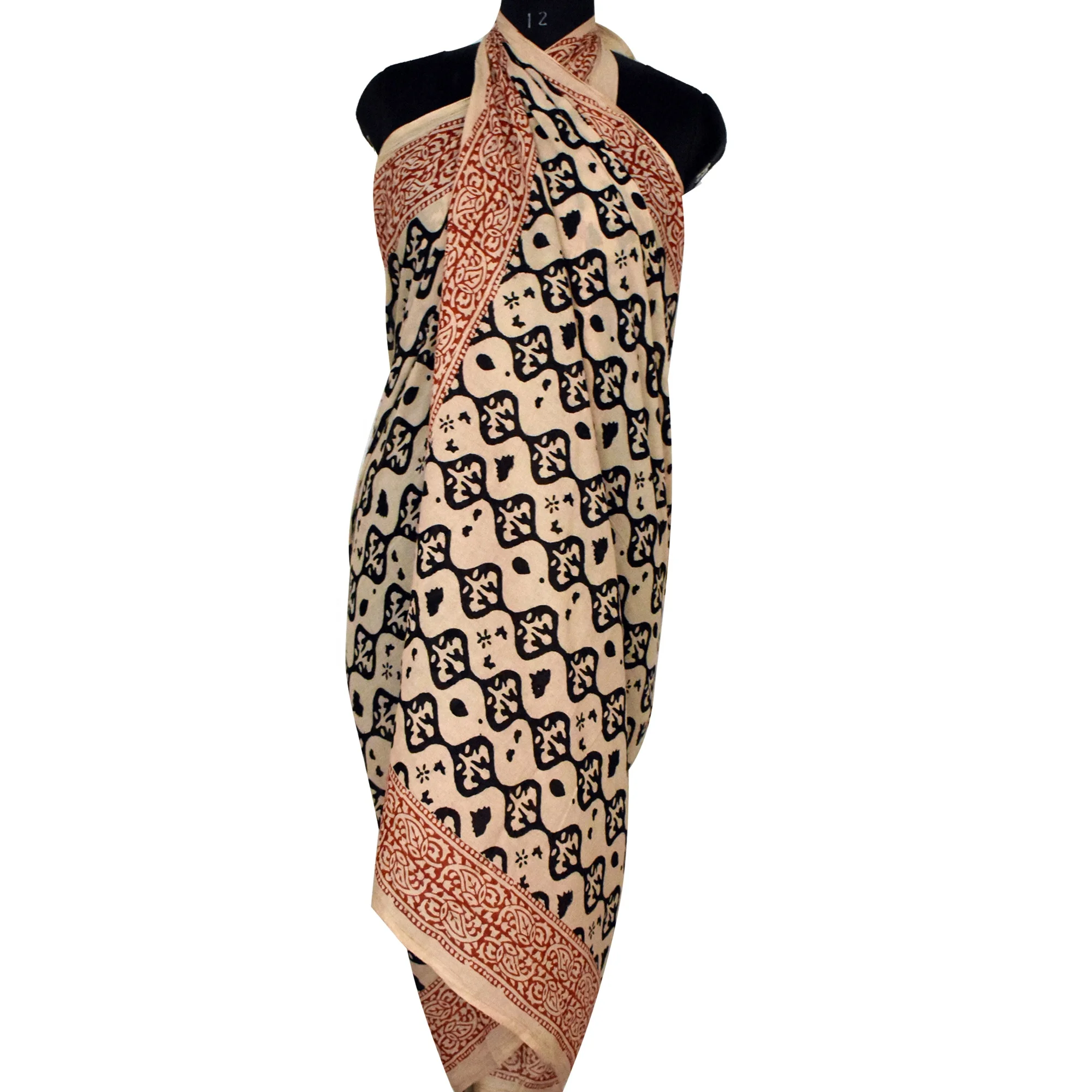 Fashion Light Weight Travel Beach Towel Pareo Handmade Scarves Indian Block Printed Scarf Cotton Woman Sarong Pareo Wholesale