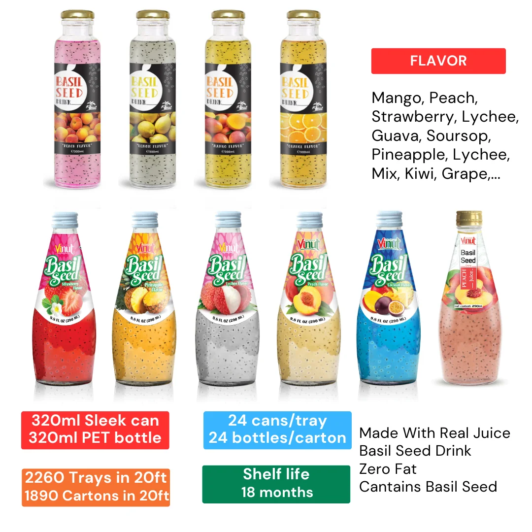 Free Sample & Private Label 290ml Strawberry Chia Seed Drink - VINUT Vietnam, Sugar-Free, Factory Pricing Available