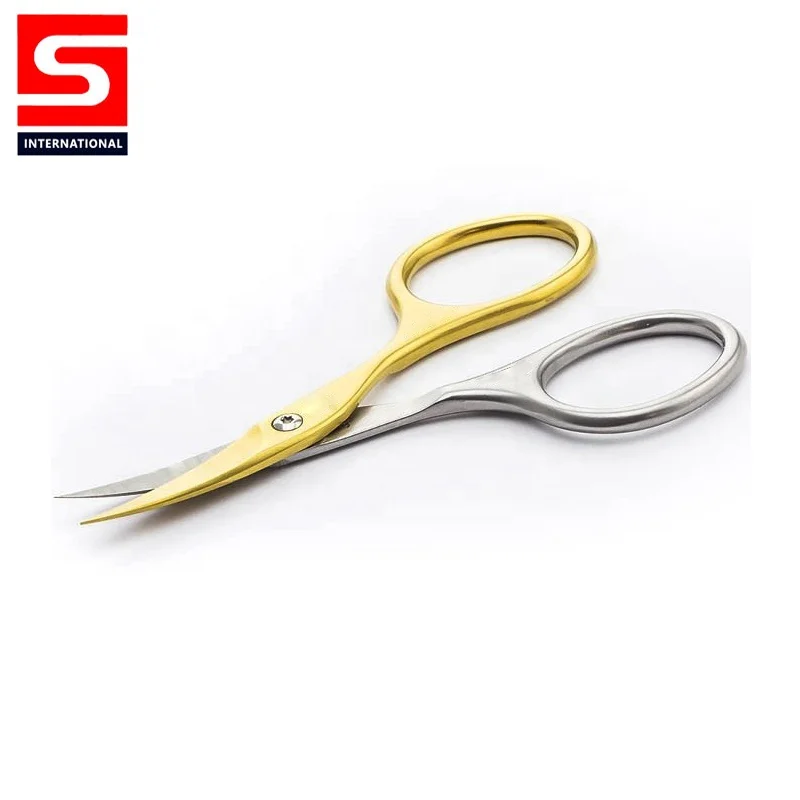 
Half Gold Plated Stainless Steel Straight Cuticle and Nail Scissors With Custom logo for Nail Beauty Care Make Tool Scissors 