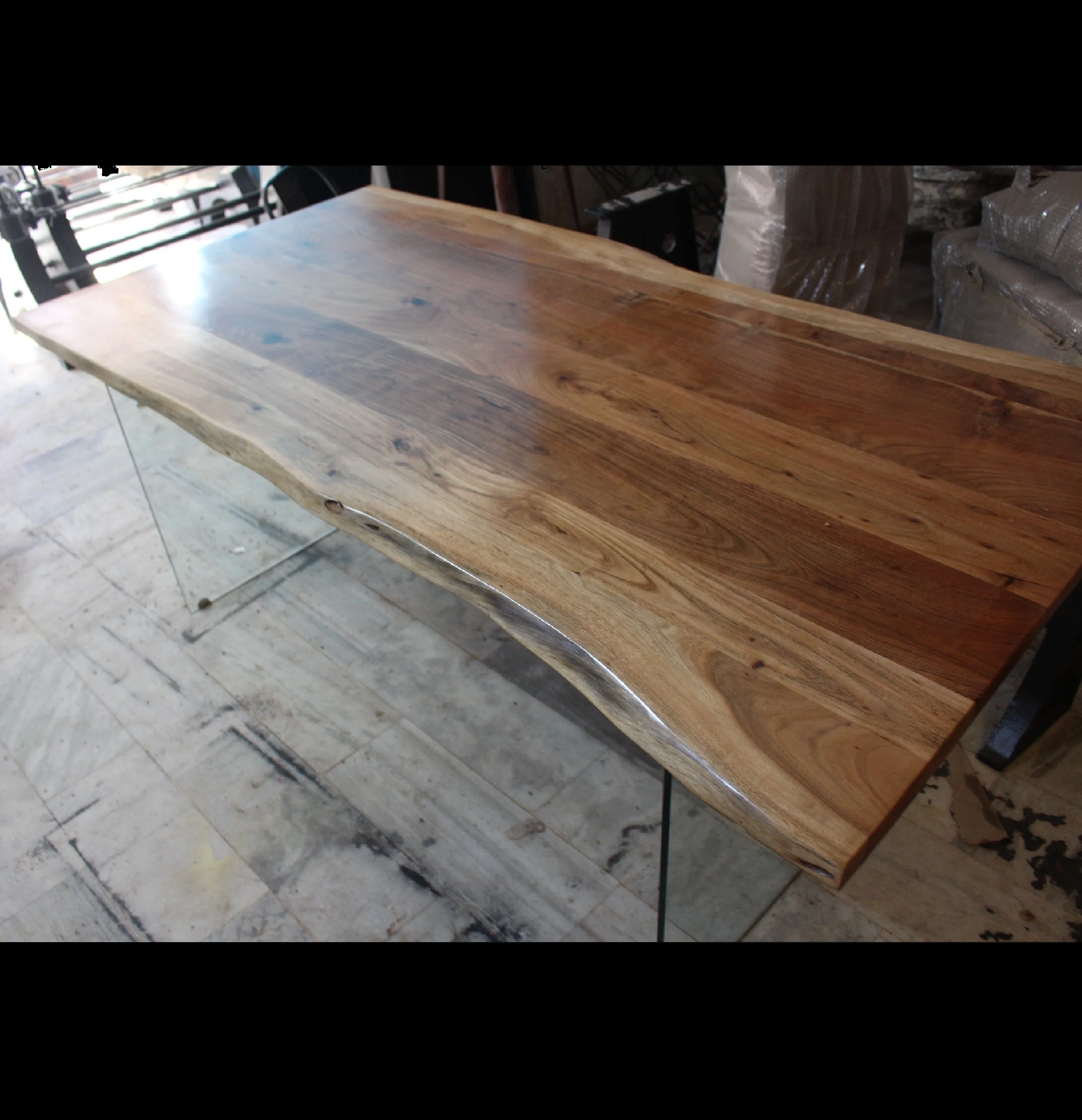 Restaurant Vintage Rectangular Home Furniture With Glass Legs Wooden Top Solid Wood Dinning Table