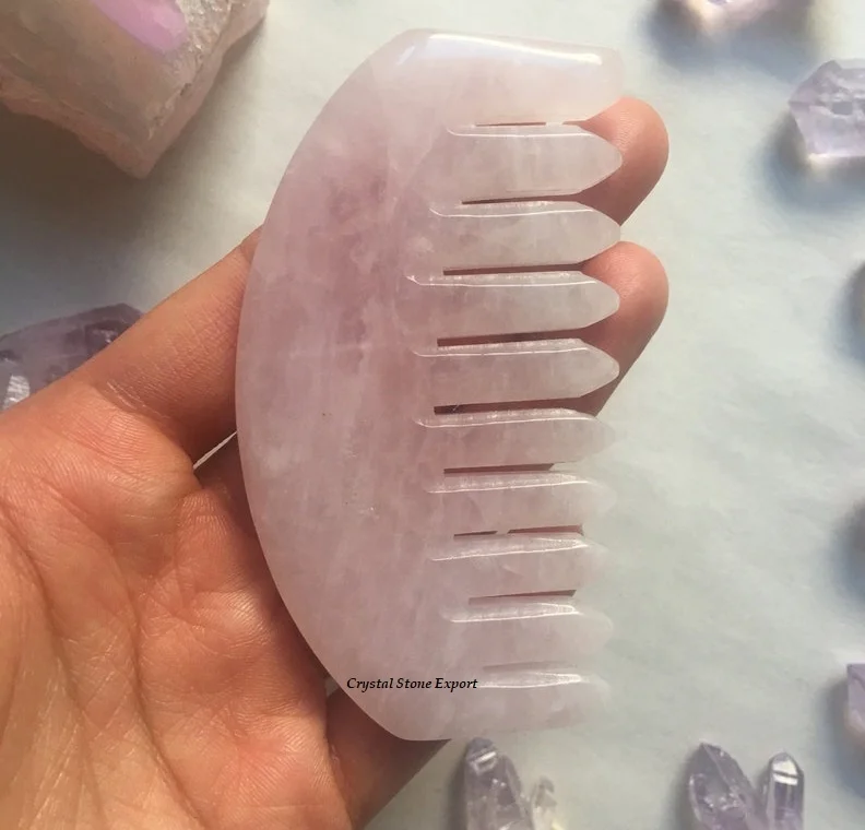 Natural Rose Quartz Crystal Hair Comb Crystal Hot Comb