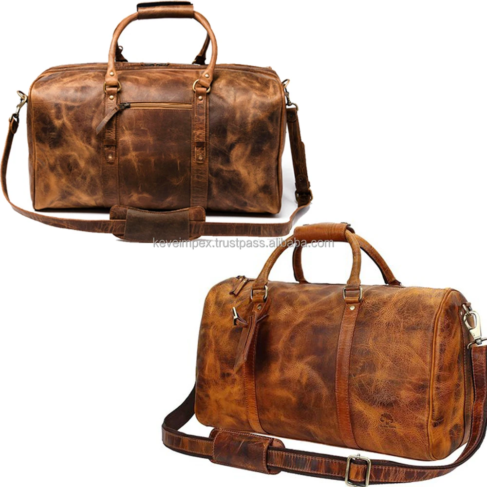 Top quality Brown color Genuine Leather Luggage Bags Travel Weekender Overnight Gym Sports Luggage For Men USA 2023