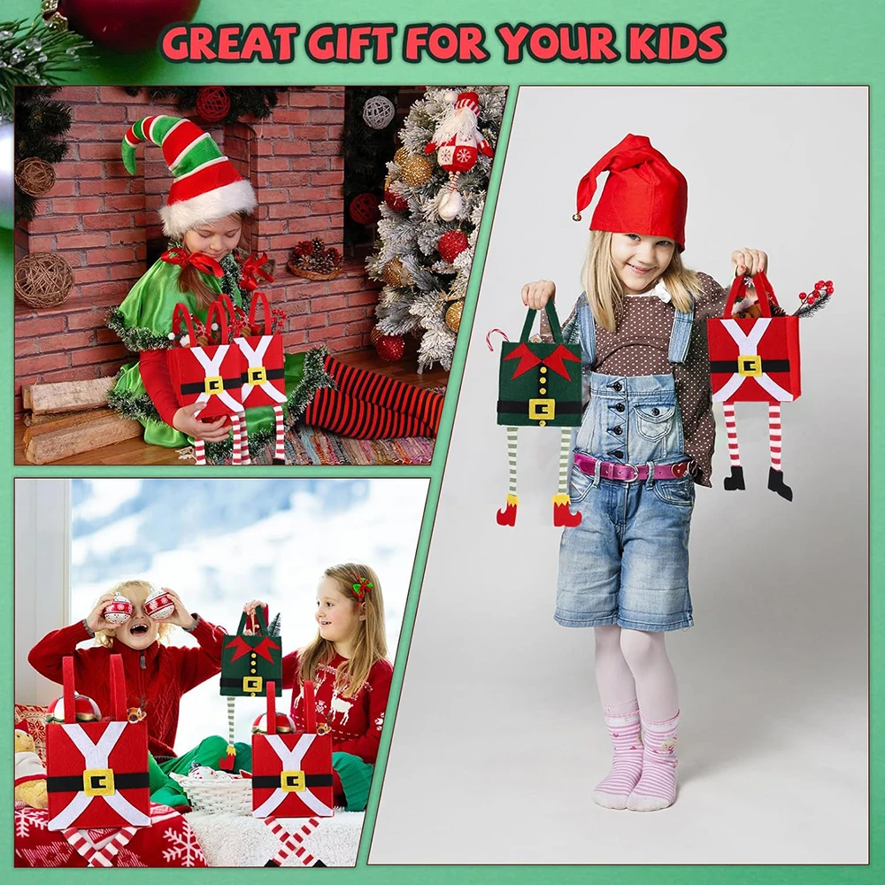 Upin 8 Pcs 16.9 x 5.9 Inches Elf Pants Felt Gift treat Handbag Large Christmas Candy Bag