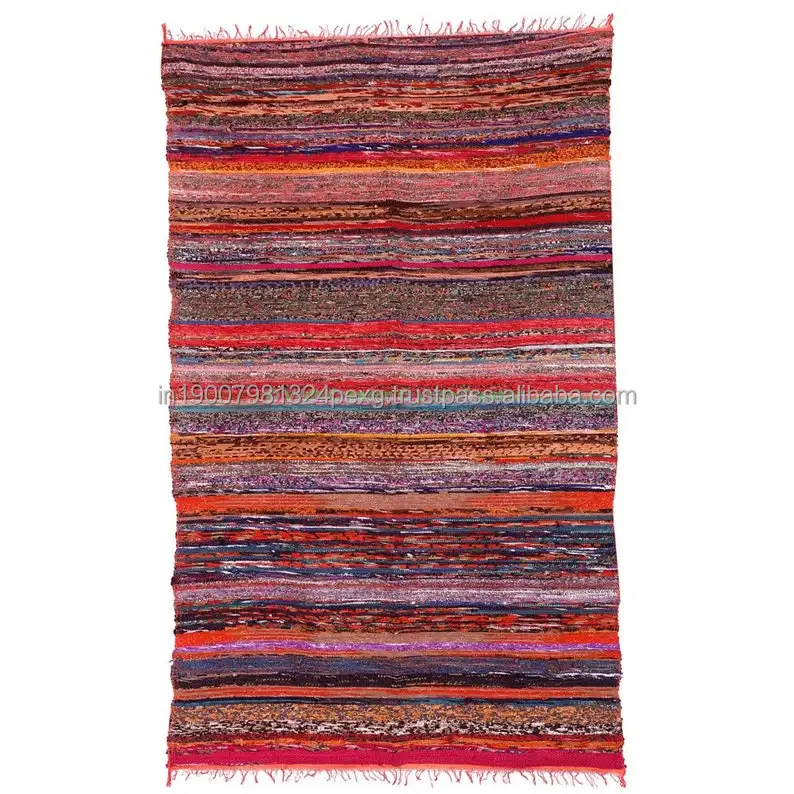 2021 Black FridayHandmade Chindi Rag Runner Rug Living Room Dhurrie Cotton Orange Reversible Recycled Porch Woven Floor Yoga Mat
