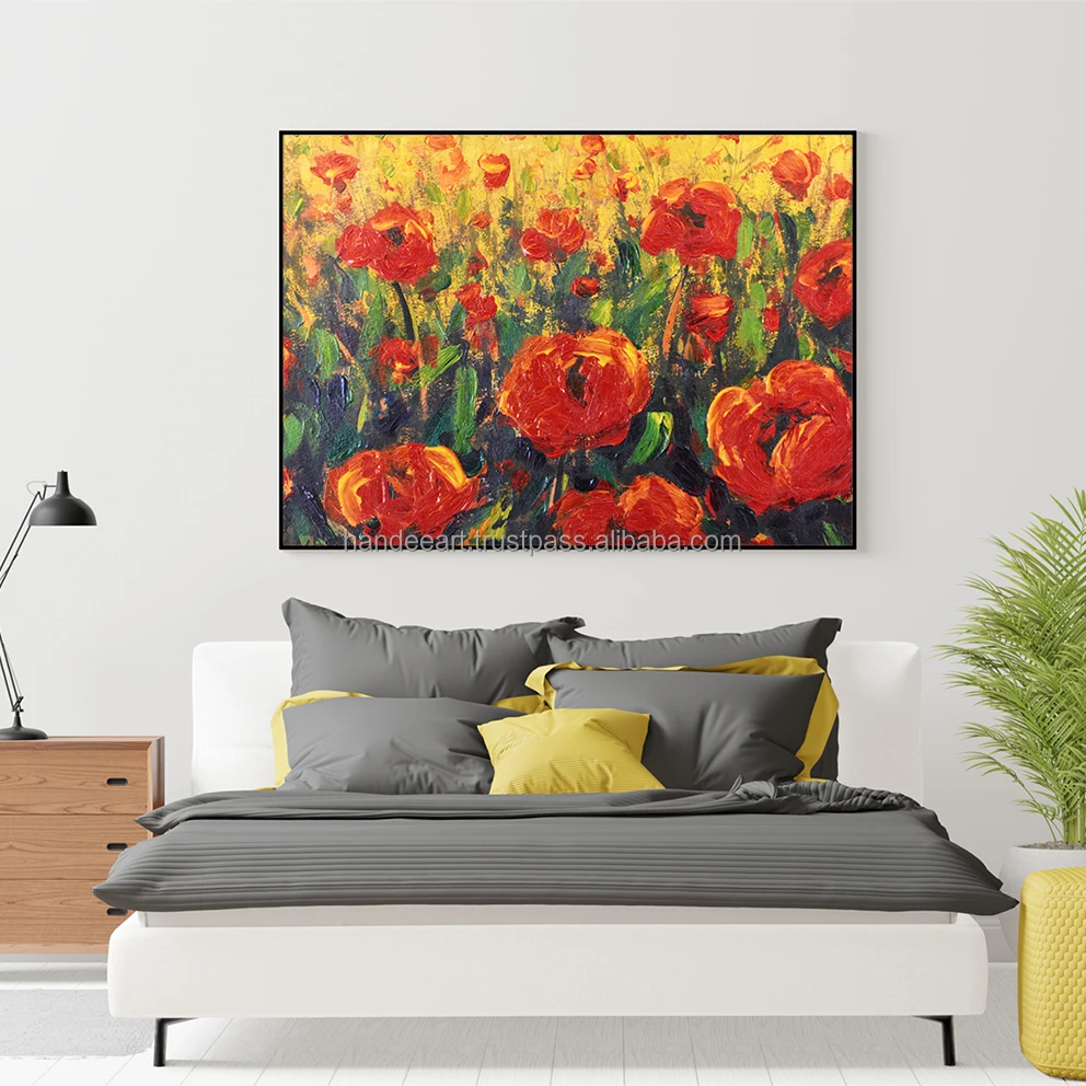 Top View Floral Landscape Red Poppies vietnam manufacturer supply Canvas Print