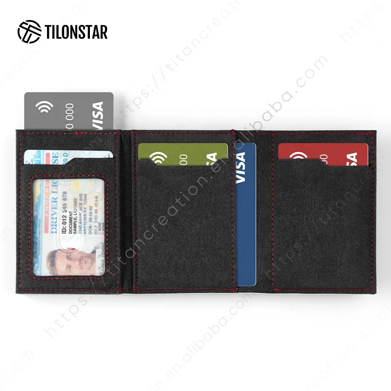 TILONSTAR TVC302a Alcantara Leather Aluminum Trifold Rfid Pop Up Card Holder Wallet For Men
