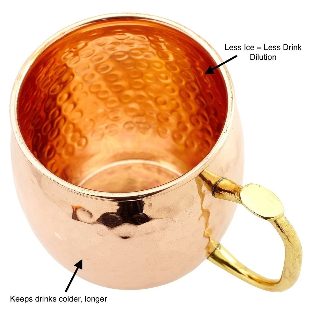 NEW MOSCOW MULE MUGS HAVE BRASS HANDLES WITH THUMB REST..