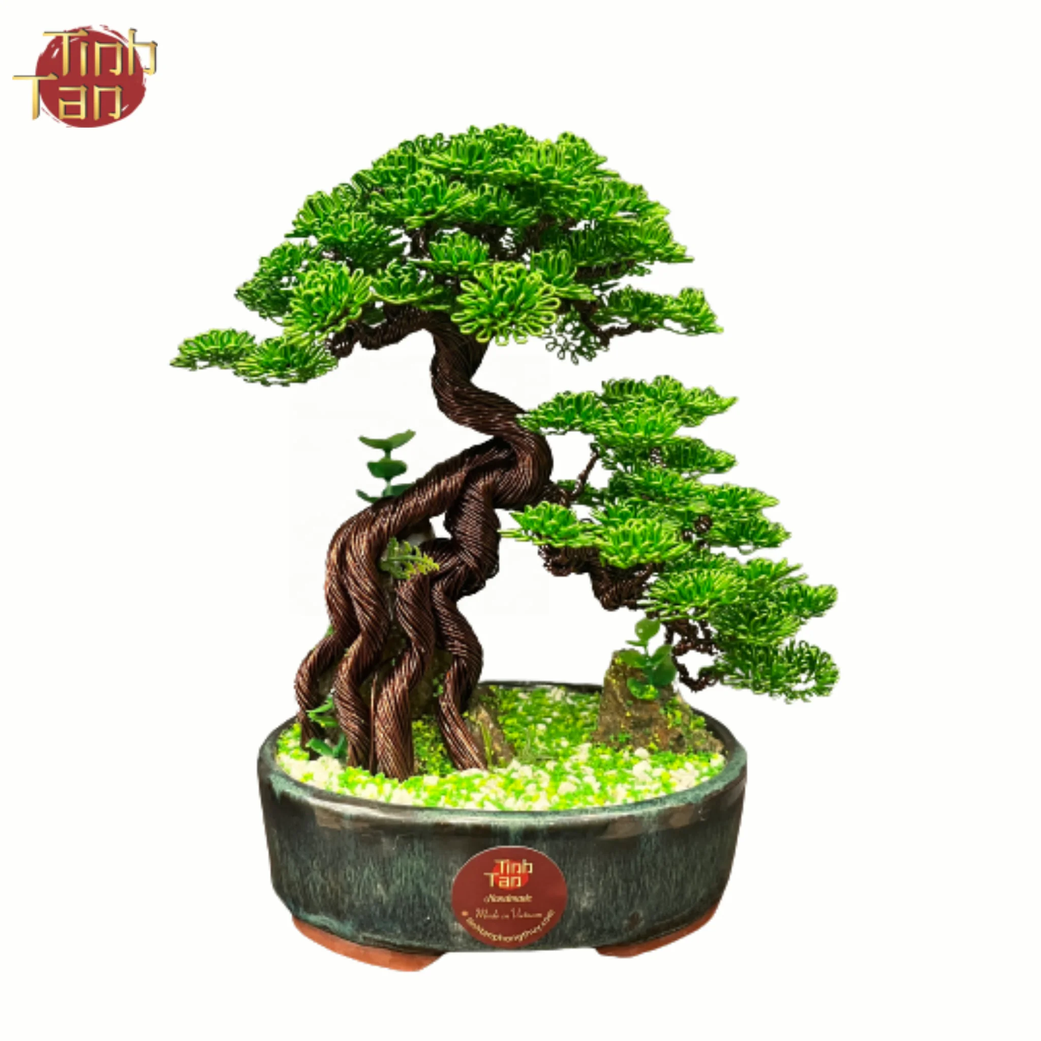 Над каменным деревом растение бонсай зеленого цвета в дверь украшение дома искусственное ручной работы во Вьетнаме
