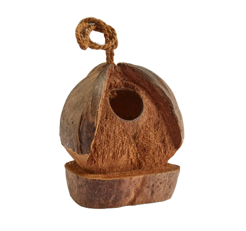 100% natural handmade coconut bird nest designed to provide birds with a safe comfortable space to thrive in their natural habit
