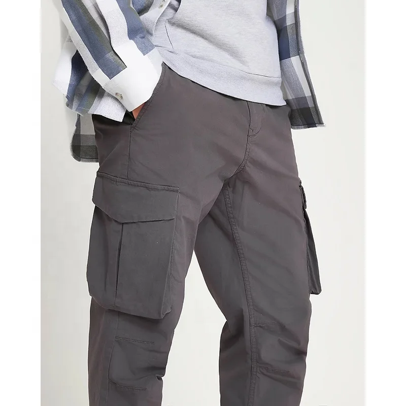 Fashion Custom Men Adjustable String Ankle Side Pockets Grey Men Cargo Jogger Pants