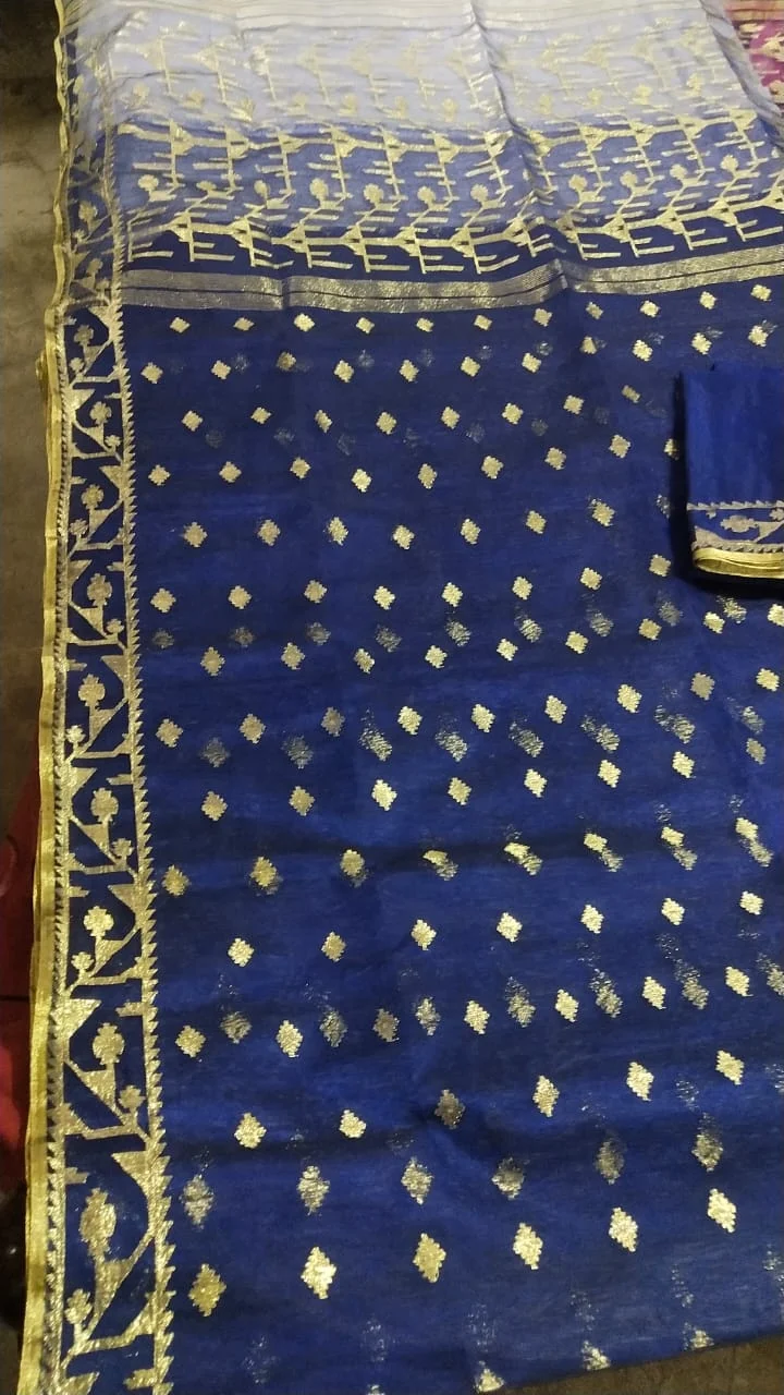 Deshi Dhakai jamdani zamdani Shari for women JAMDANI FABRIC blue RED GREEN Golden sky blue