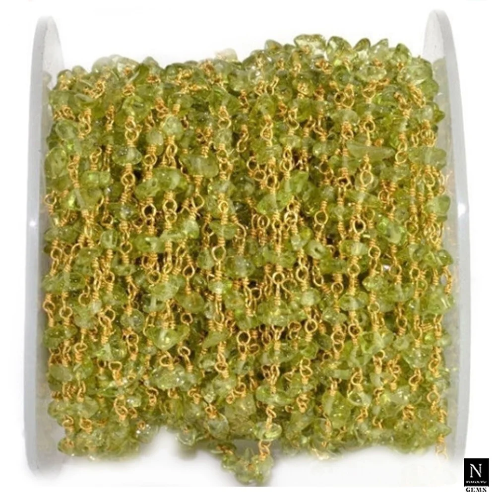 Natural Gemstone Peridot Nugget Rosary 4-6 MM Beads Oxidized Chain Roll