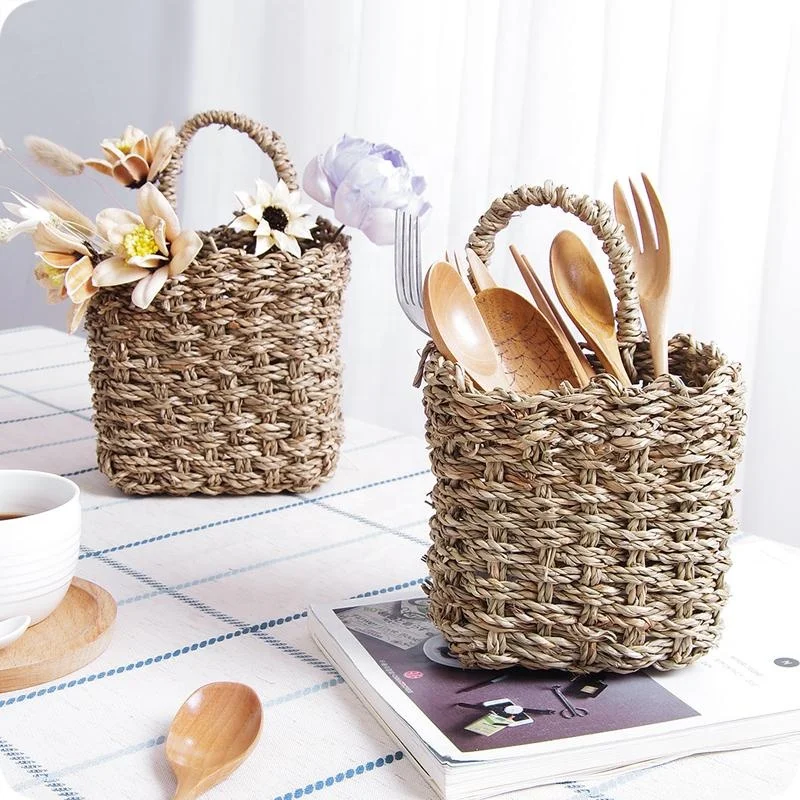 Rectangle Natural Material Water Hyacinth Storage Tray/Drawer with Cut-Out Handle Bamboo Storage Basket for Home Use