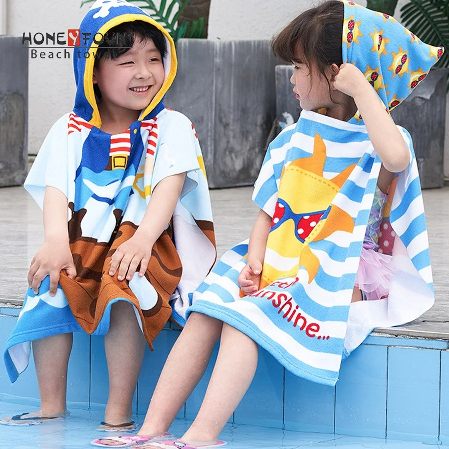 Factory Wholesale Custom Logo 100% Cotton Quick Dry Kid Hooded Sand Free Beach Towel Children Beach Bath Towel