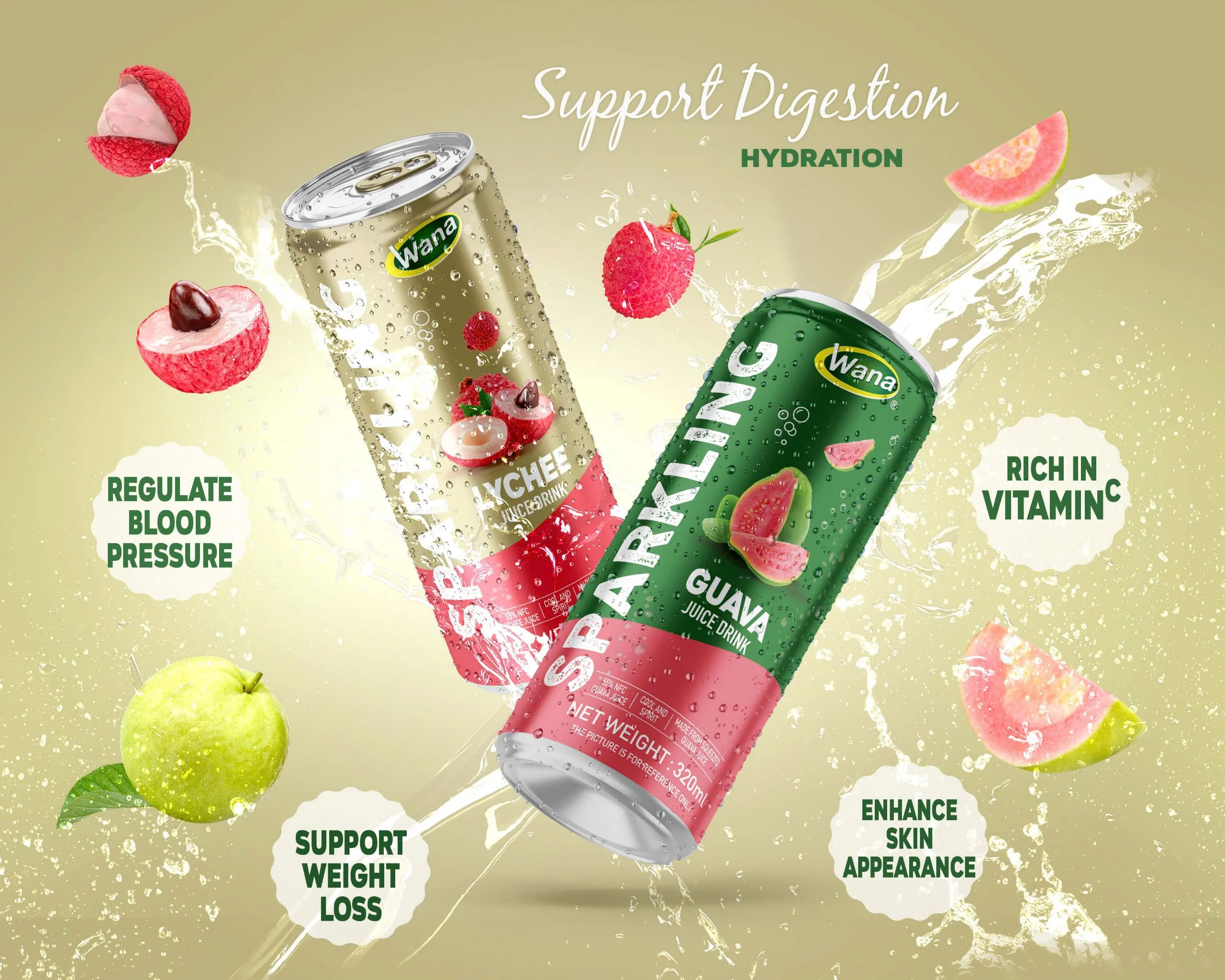 Wholesaler OEM Sparkling Lychee Juice Drink 320ml Alu Can from Vietnam Beverage Manufacturer Fruit & Vegetable Juice