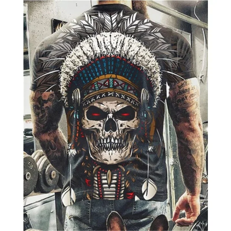 Skull Printed T Shirt For Men Casual Oversized Short Sleeve Clothes Streetwear Hip Hop 3D Printing Top Tees