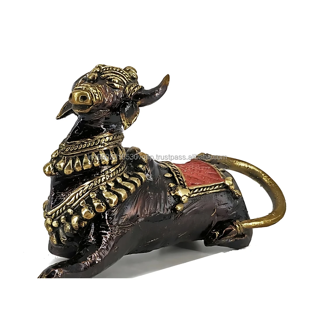 Sacred Peaceful Dhokra Nandi Figurine of Brass metal Multicolor  7.25 inch Tribal Art