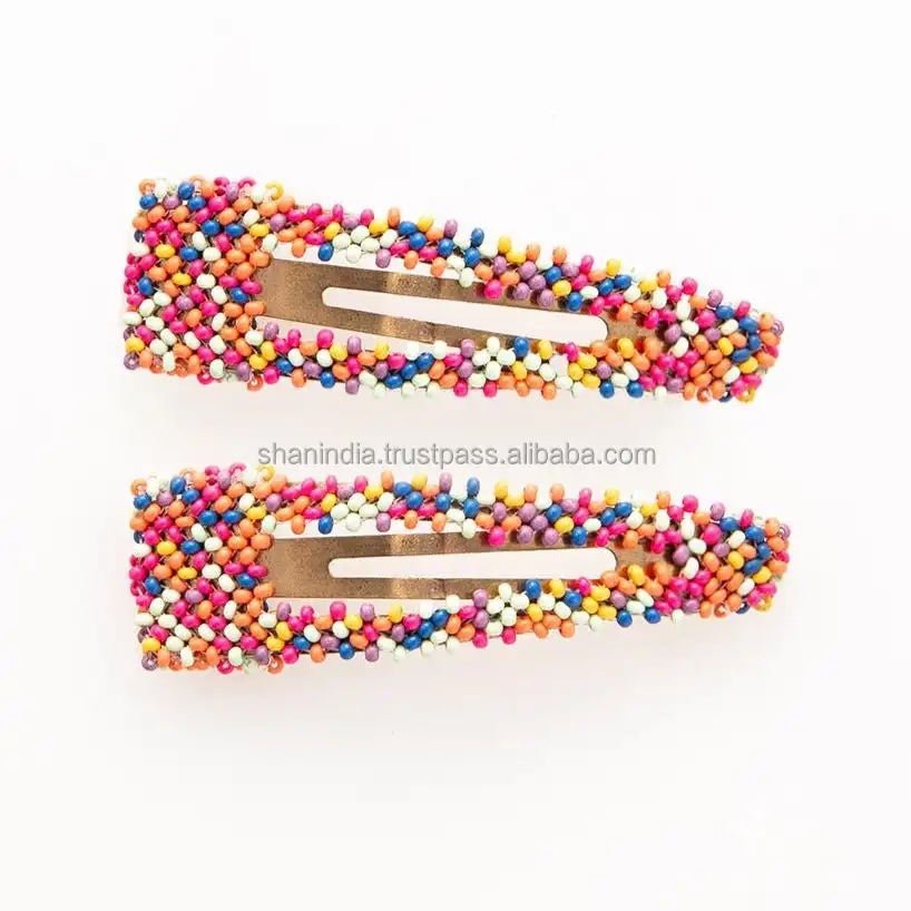 Amazon Hot Selling Handmade Medium Seed Beaded pair of Hair Barrettes for women and girls