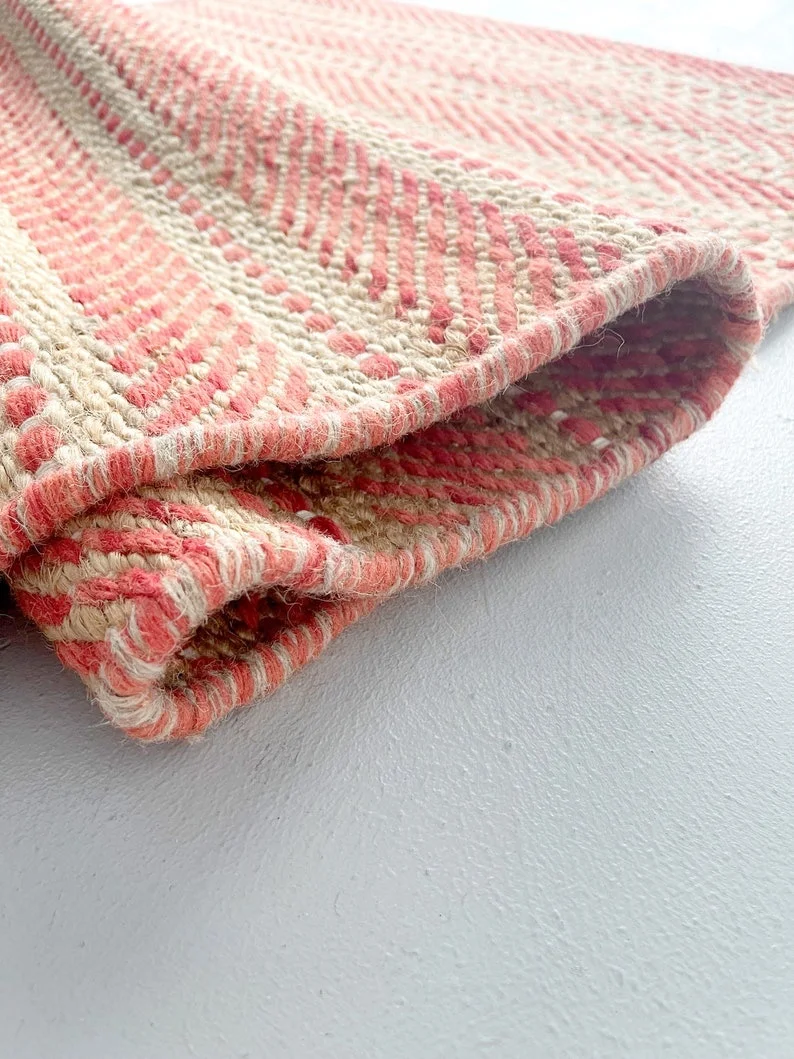 Farmhouse-Style Anti-Slip Area Rug Handmade Jute Cotton Wool-Mat Carpet for Bedroom Kitchen Living Room Door Entry Floor Carpet