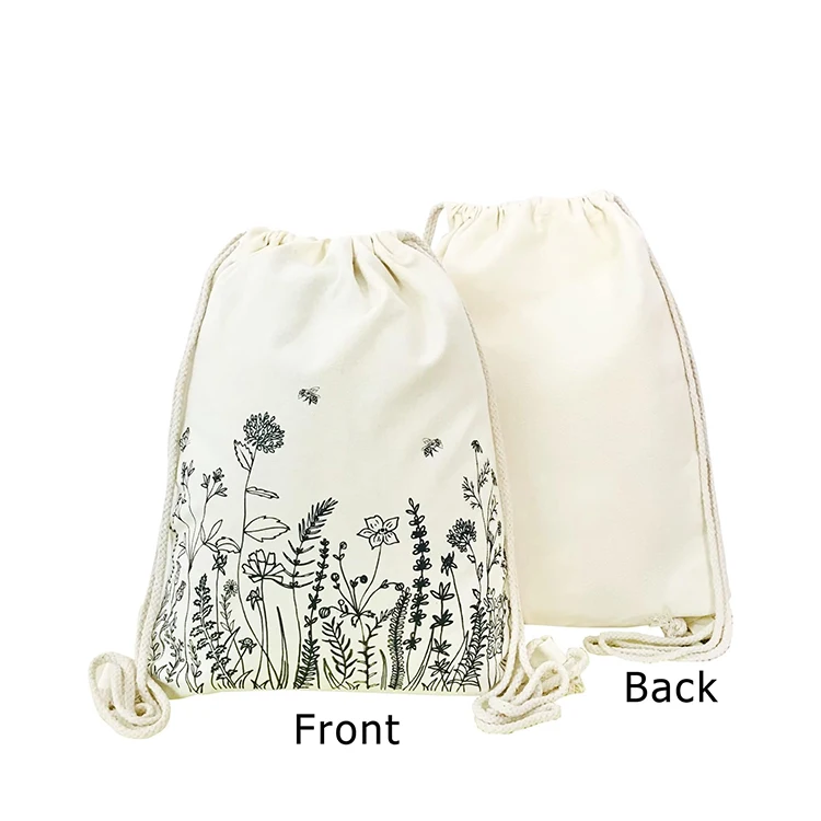 huahao Factory Price Calico Logo Canvas Pouch Drawstring Storage Bags Cotton Cloth Dust Bag