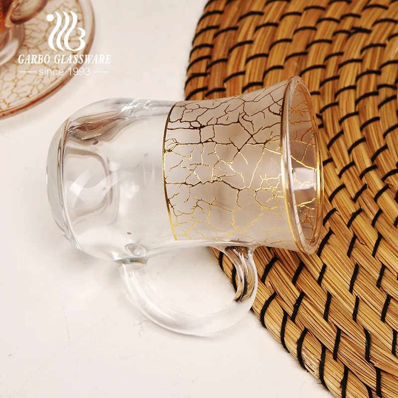 Tea glass cup with marble print saucer plate custom decal coffee drinking glasses tumbler set glassware table decoration cups