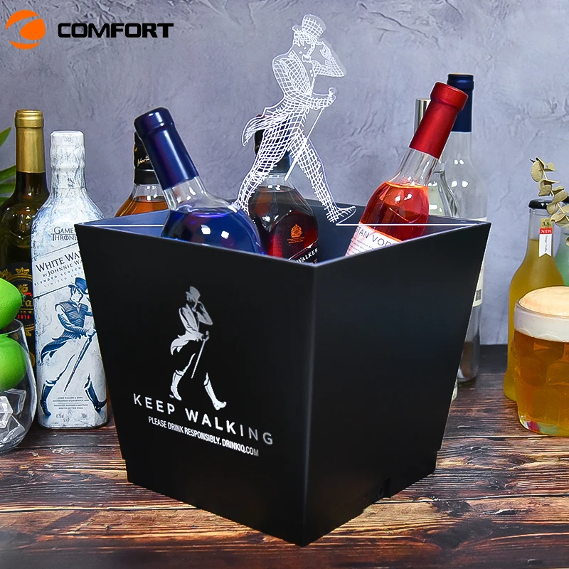 10L Capacity Custom logo New design Square Shape Rechargeable Dry Battery Champagne Cooler led ice Buckets