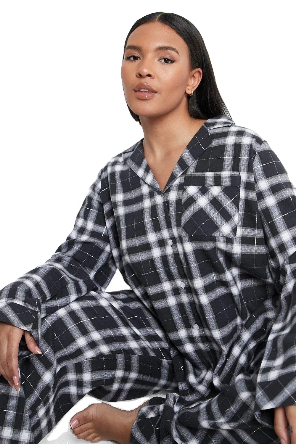 Wholesale Ladies Casual Home Wear Long Knitted Sleepwear with Solid Color Print Blue and Green Lounge Nightgowns for Women