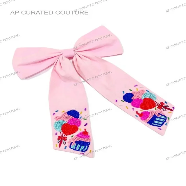 Soothing Look Fashionable Hair Accessories Alligator Tail Bows for Kids and Girls With Beaded Work On Hair Bows To Look Classy