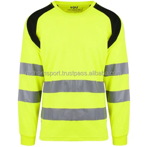 Long Sleeve Hi Vis Reflective Road Safety T Shirt Men Yellow Polo Cheap Orange Strap Logo Glory Color Tape Feature Navy Material