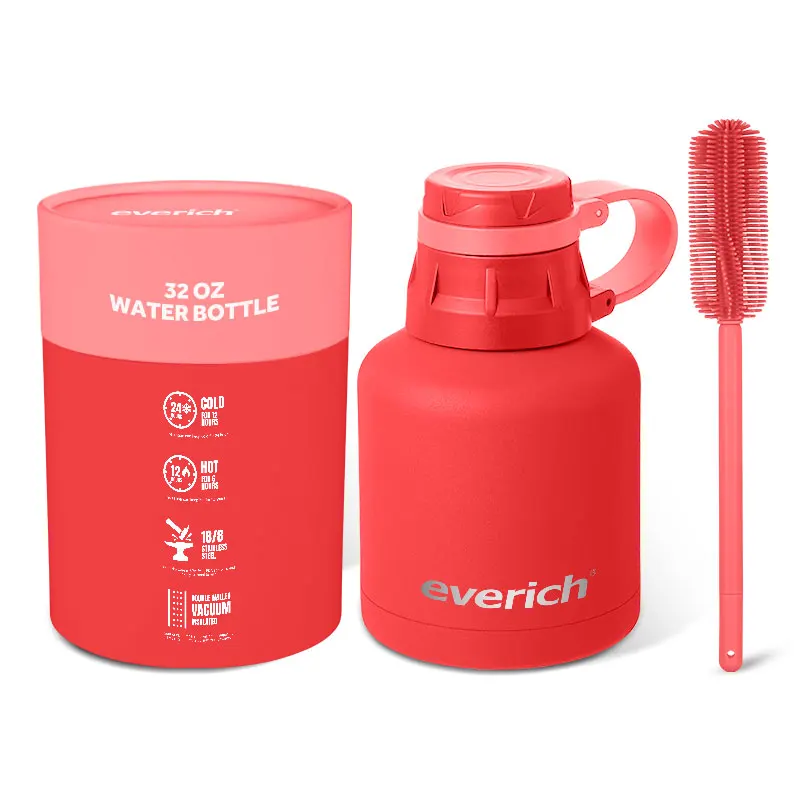 32oz 64oz Stainless Steel Double Wall Travel Pot Vacuum Beer Growler with Handle Lid Custom Logo Vacuum Flask Water Jug