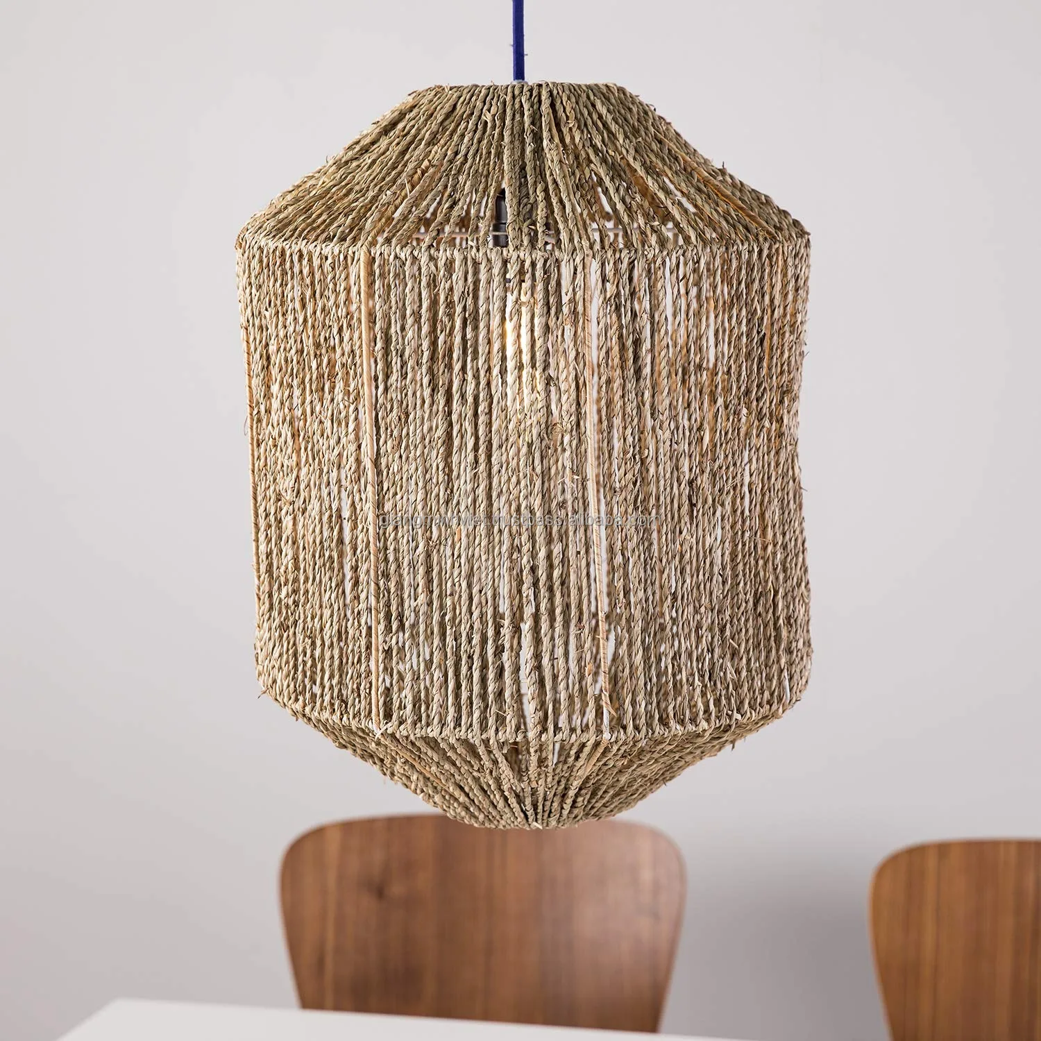 Seagrass lampshade with metal frame woven seagrass ceiling light wicker chandelier rattan pendant lighting for boho decor