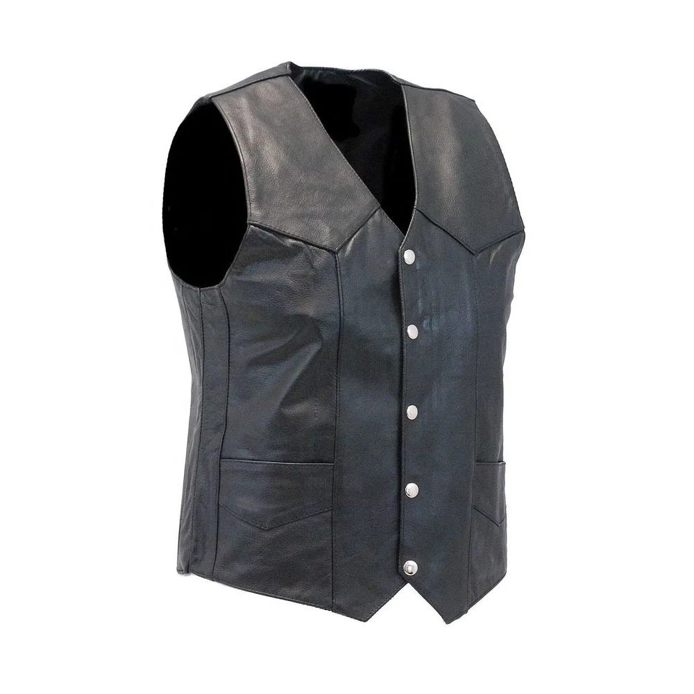 cool fashion snap button mesh lined genuine sheepskin and cowhide leather motorcycle biker vest leather vest