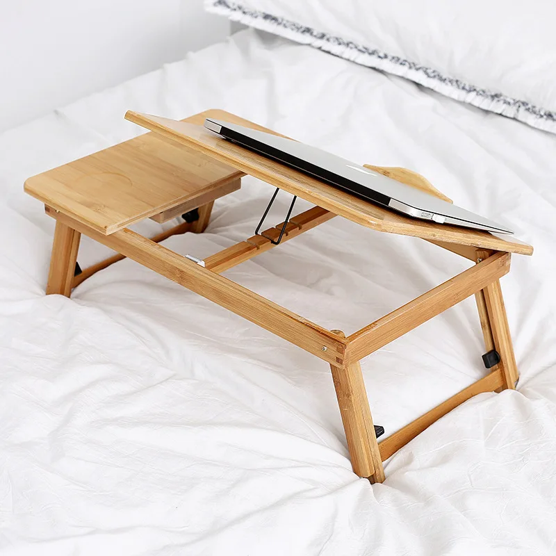 Height Adjustable Folding Home Room Bed Study Bamboo Laptop table