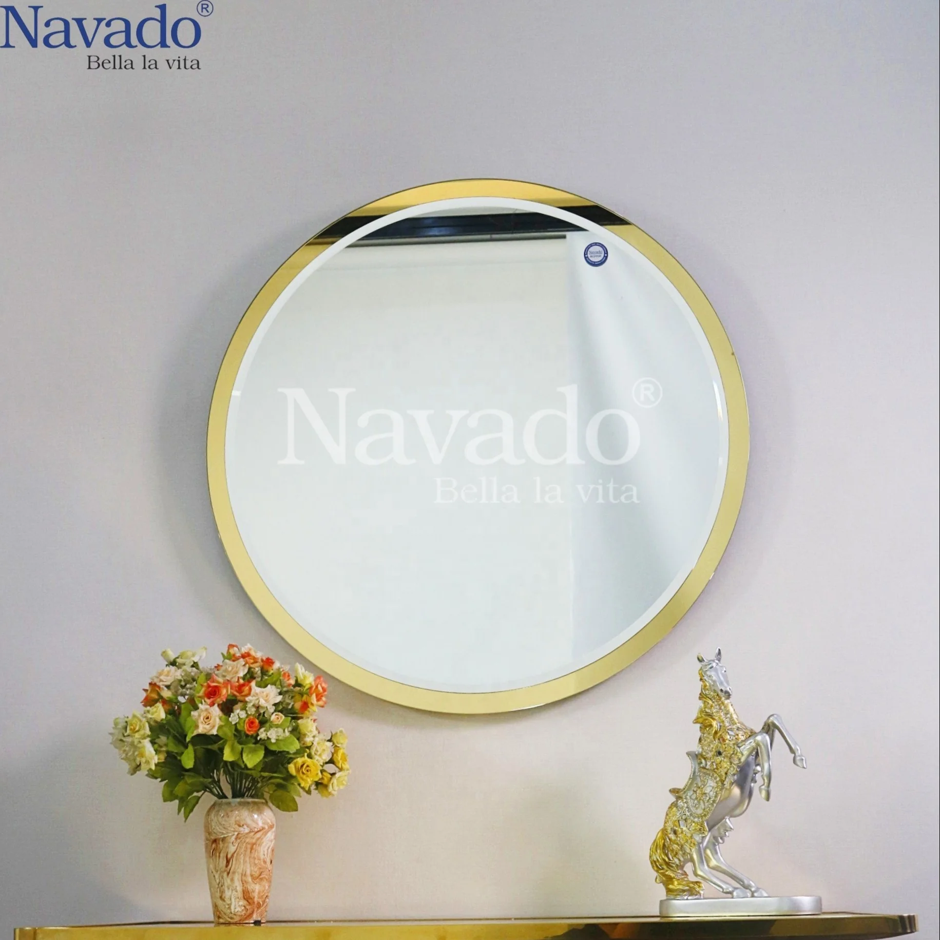 Luxury 8-Layer Silver Coated Glass Wall Mirrors D800mm Metal Frame Home Decor for Bathroom Living Room Bedroom-Modern Affordable