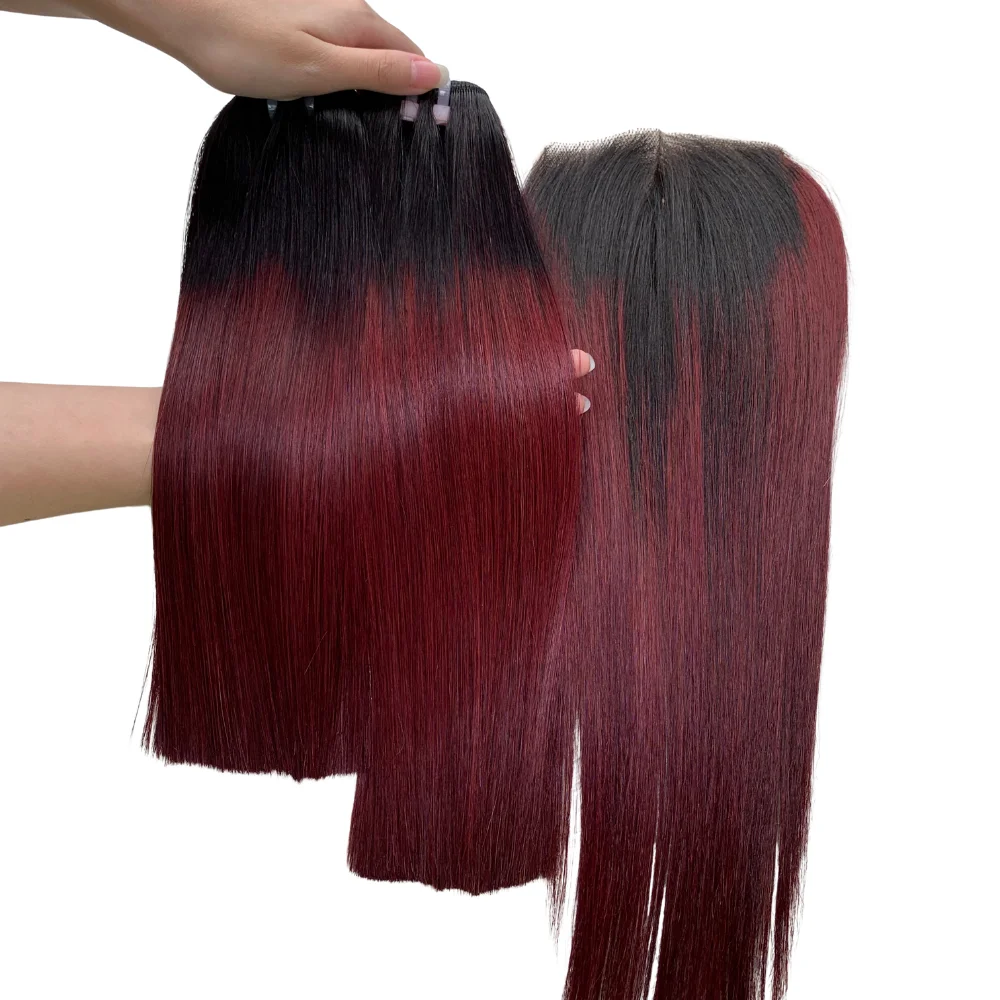 Wholesale Colored Weave Bundles 100% Human Hair 12A Grade 99J Burgundy Bone Straight Raw Full Cuticle Vietnamese Hair Extensions