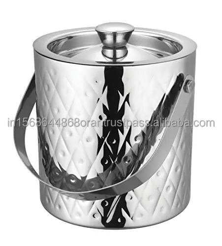 Premium 1.5-Liter Double Wall Stainless Steel Ice Bucket Luxury Engraved Design Silver Tong Cooler Wine Beer Party Occasions