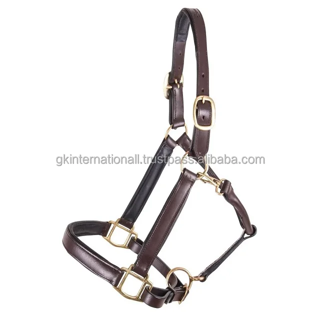 Full adjustable Heavy duty extra comfort padded leather horse halter double crown buckle rolled throat with snap full cob sizes