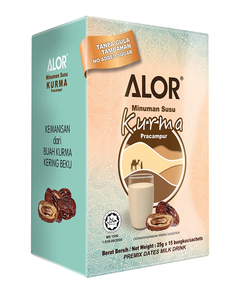 ALOR [Halal] Premix Dates Milk 25g x 15 sachets Ready Stocks with Natural Sugars for Energy Rich in Antioxidants High Vitamins