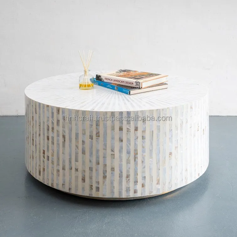 Mother of Pearl Inlay Round Coffee Table Vietnam Manufacturer Modern Coffee Table OEM Furniture Gold Base Variety of Choices