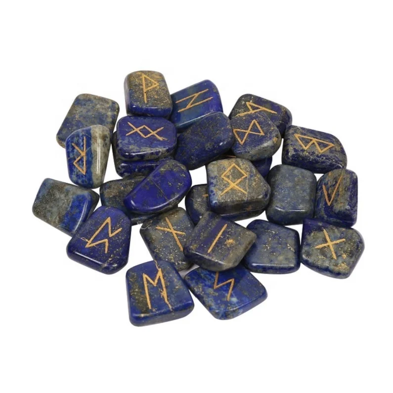 Wholesale Lapis Lazuli Runes Crystal Rune Stones Set Viking Elder futhark Divination Runic Symbols : Lapis Lazuli Rune Set