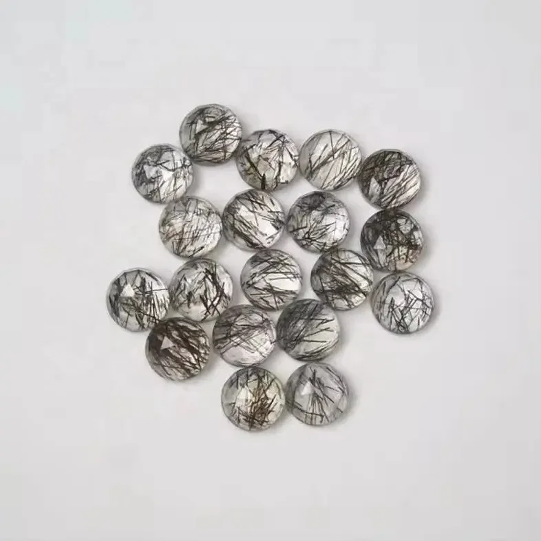Natural 4mm Black Rutilated Quartz Rose Cut Round Cabochons Certified Loose Gemstone From Indian Manufacturer Online India